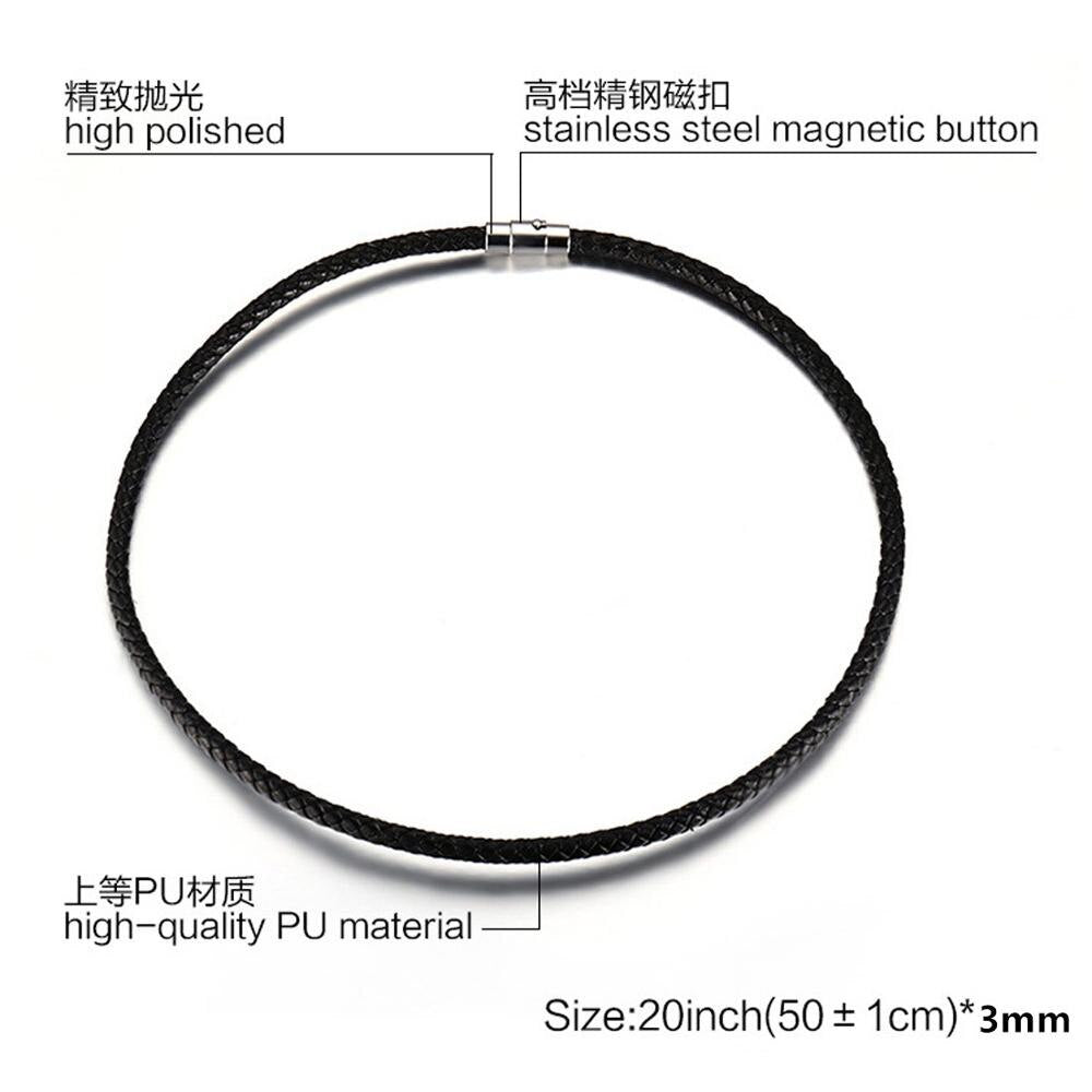 3/4/5mm Wide Men's Black Leather Necklace 316L Stainless Steel 45cm/50/55cm Length Necklace Jewelry Gift