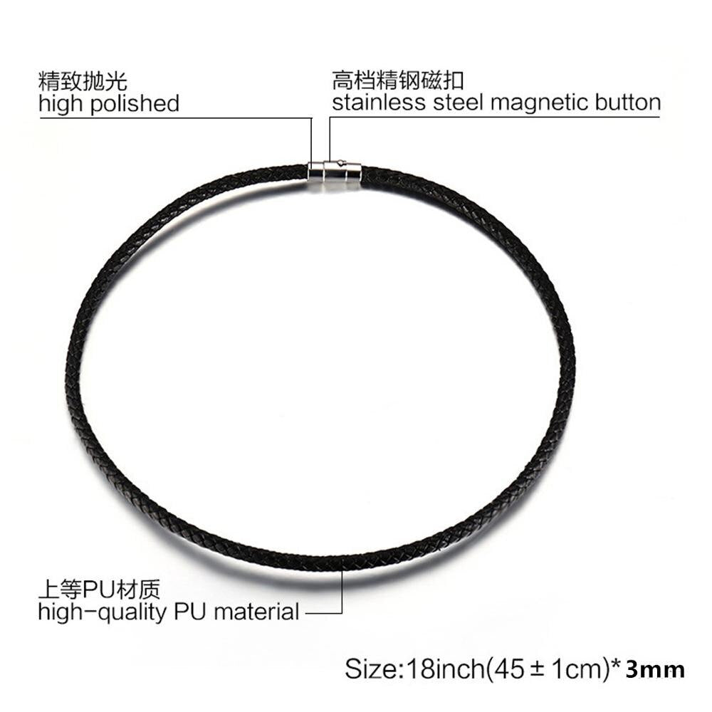 3/4/5mm Wide Men's Black Leather Necklace 316L Stainless Steel 45cm/50/55cm Length Necklace Jewelry Gift