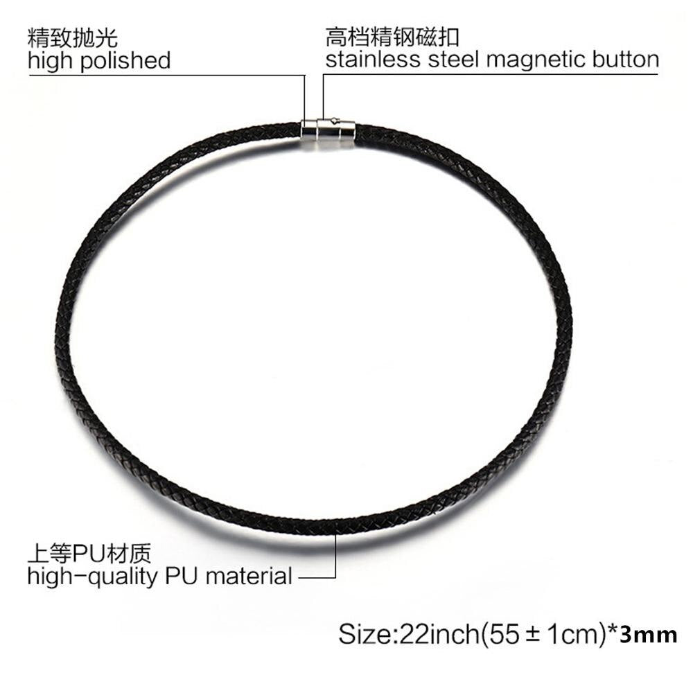 3/4/5mm Wide Men's Black Leather Necklace 316L Stainless Steel 45cm/50/55cm Length Necklace Jewelry Gift