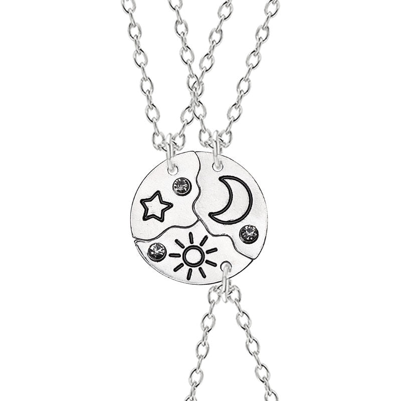 3 Piece Set Sun Moon Star Pendant Necklace Friend Bff Friendship Couple Necklace Jewelry