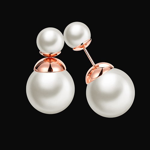 4 style Rose Gold color double black simulated pearl stud earrings for women elegant brincos high quality   HNE0226