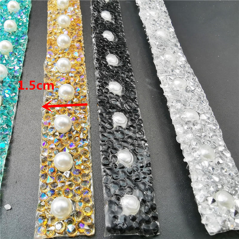 40CM Bling Crystal Ribbon Wrap Trim Rhinestone Cup Chain Pearl Crystal Chain DIY Wedding Cake Party Decoration