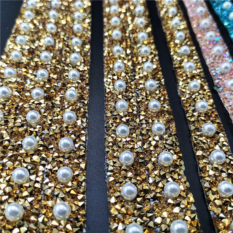 40CM Bling Crystal Ribbon Wrap Trim Rhinestone Cup Chain Pearl Crystal Chain DIY Wedding Cake Party Decoration
