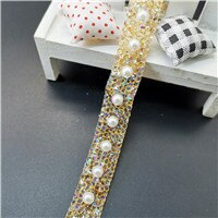 40CM Bling Crystal Ribbon Wrap Trim Rhinestone Cup Chain Pearl Crystal Chain DIY Wedding Cake Party Decoration