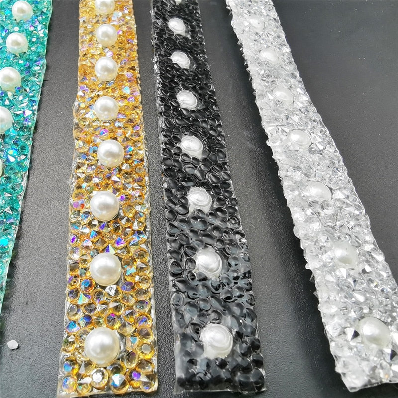 40CM Bling Crystal Ribbon Wrap Trim Rhinestone Cup Chain Pearl Crystal Chain DIY Wedding Cake Party Decoration