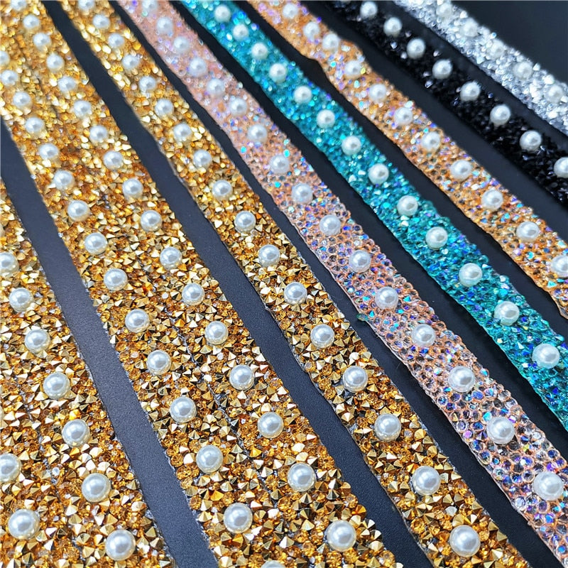 40CM Bling Crystal Ribbon Wrap Trim Rhinestone Cup Chain Pearl Crystal Chain DIY Wedding Cake Party Decoration