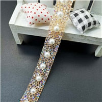 40CM Bling Crystal Ribbon Wrap Trim Rhinestone Cup Chain Pearl Crystal Chain DIY Wedding Cake Party Decoration
