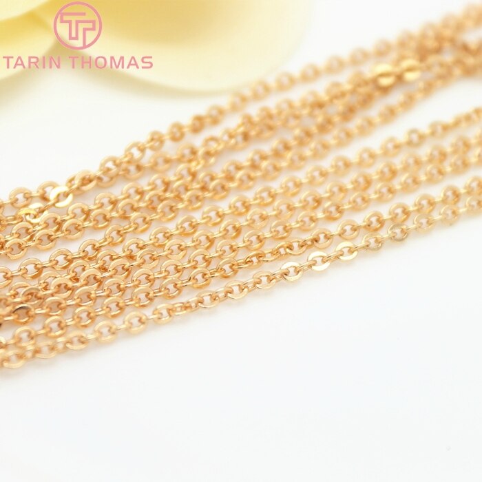 (4295)2Meter width:1.5MM 2MM 24K Champagne Gold Color Brass Flat Oval Chains Necklace Chains  Jewelry Accessories