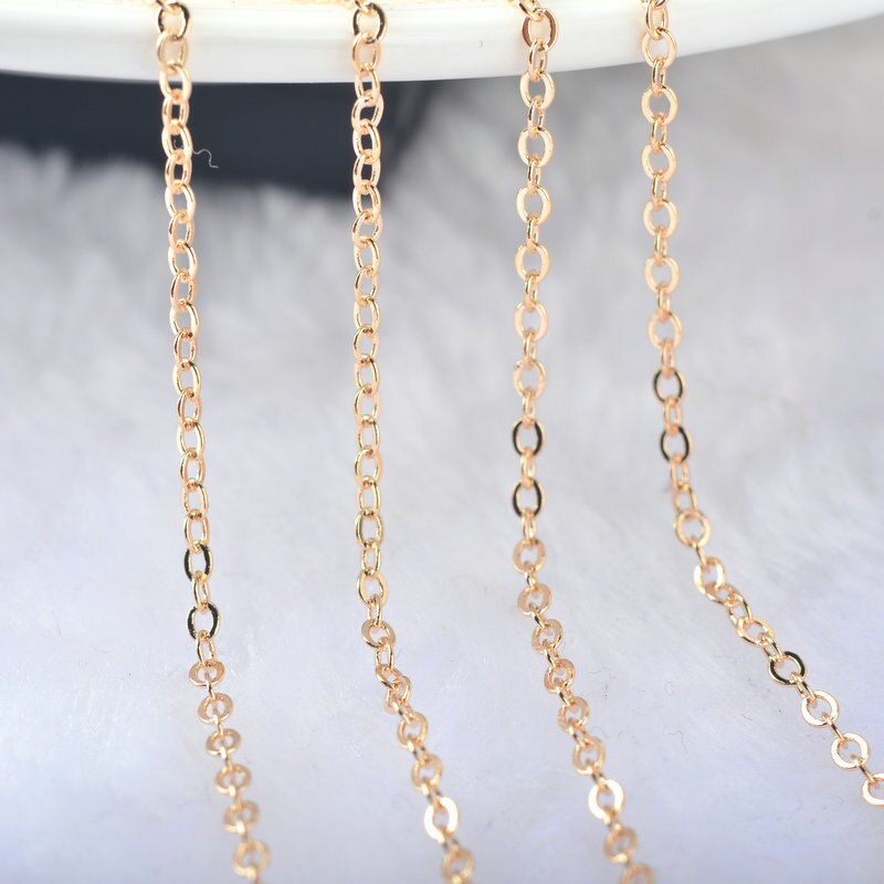 (4295)2Meter width:1.5MM 2MM 24K Champagne Gold Color Brass Flat Oval Chains Necklace Chains  Jewelry Accessories