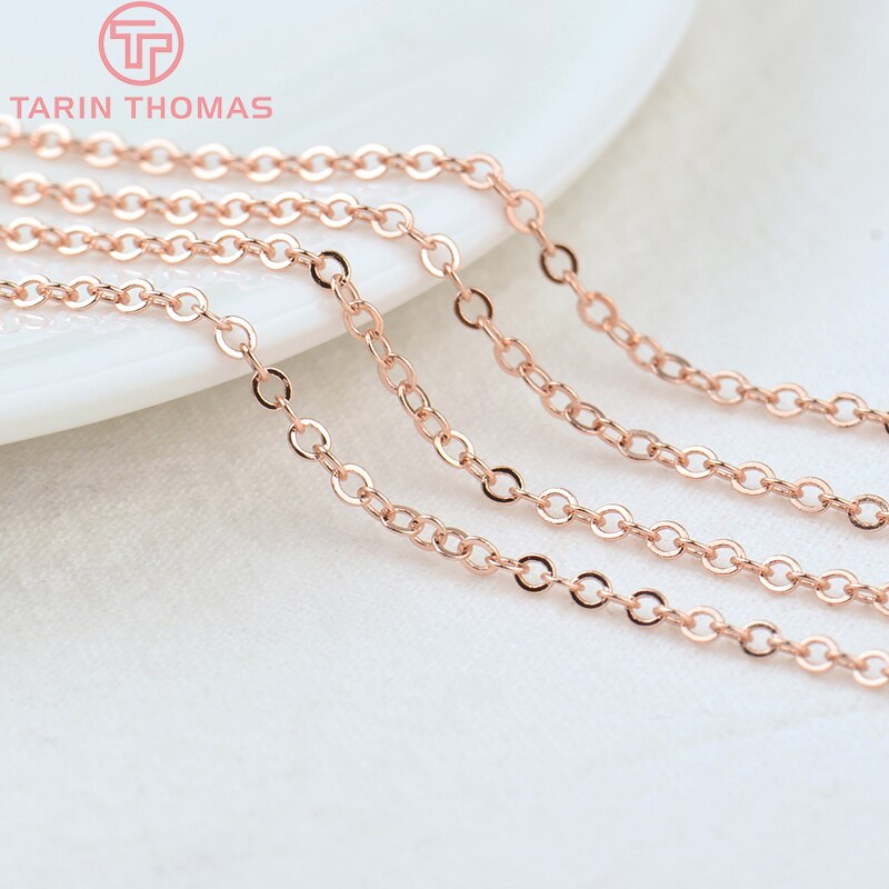 (4295)2Meter width:1.5MM 2MM 24K Champagne Gold Color Brass Flat Oval Chains Necklace Chains  Jewelry Accessories