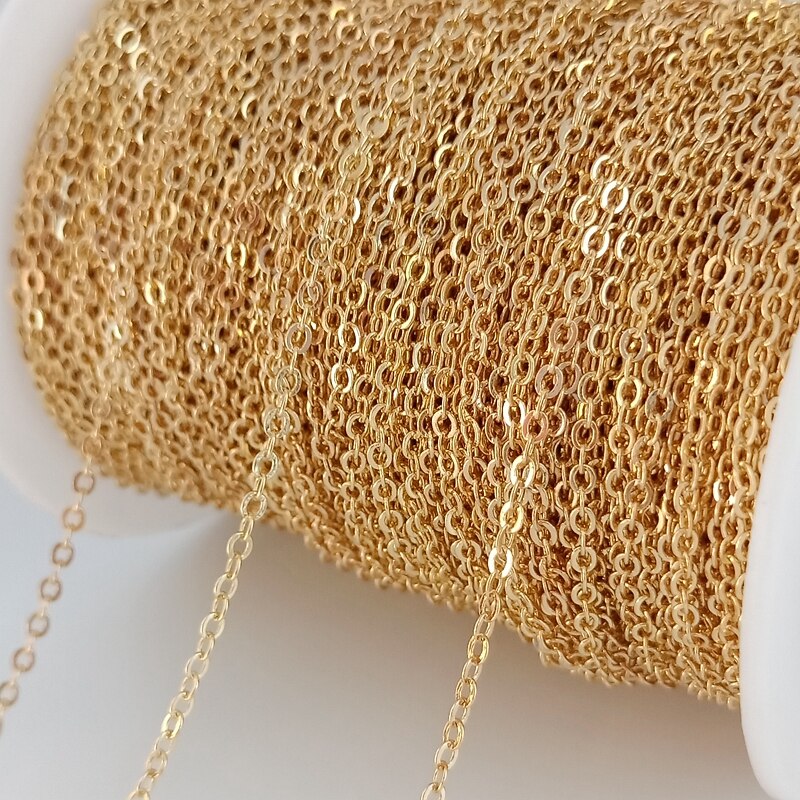 (4295)2Meter width:1.5MM 2MM 24K Champagne Gold Color Brass Flat Oval Chains Necklace Chains  Jewelry Accessories