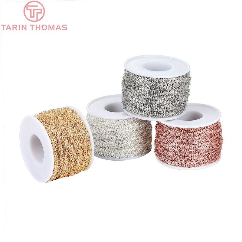 (4295)2Meter width:1.5MM 2MM 24K Champagne Gold Color Brass Flat Oval Chains Necklace Chains  Jewelry Accessories