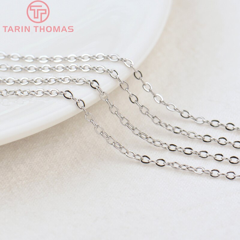 (4295)2Meter width:1.5MM 2MM 24K Champagne Gold Color Brass Flat Oval Chains Necklace Chains  Jewelry Accessories