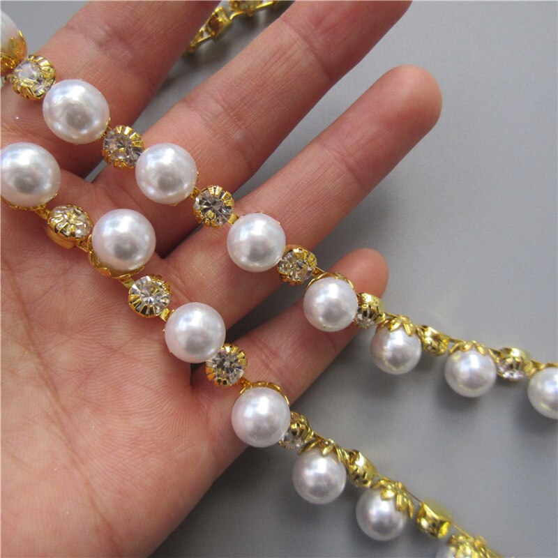 45cm/Lot Pearl Crystal Chain Manual Rhinestones Trim Ribbon Metal Chain Decoration Collar Wedding Dress Clothing Bag Accessories