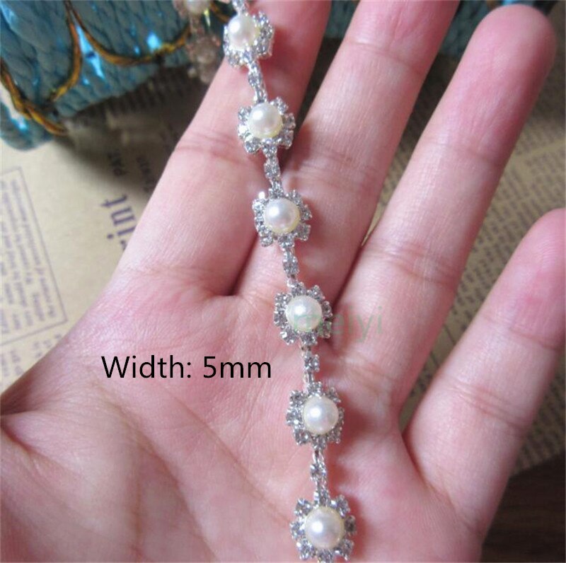 45cm/Lot Pearl Crystal Chain Manual Rhinestones Trim Ribbon Metal Chain Decoration Collar Wedding Dress Clothing Bag Accessories