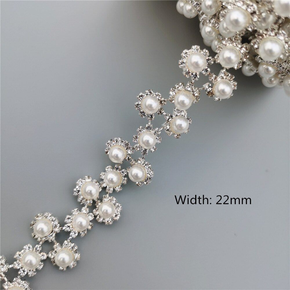 45cm/Lot Pearl Crystal Chain Manual Rhinestones Trim Ribbon Metal Chain Decoration Collar Wedding Dress Clothing Bag Accessories