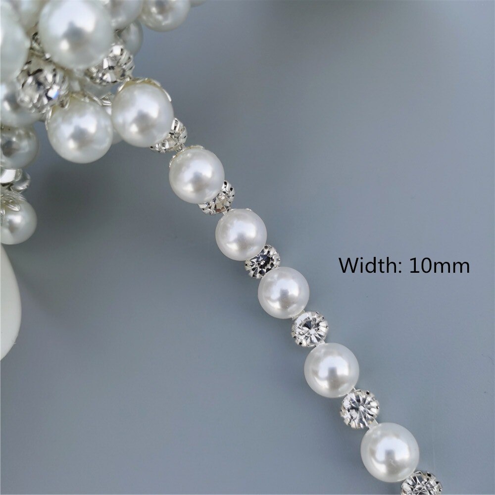 45cm/Lot Pearl Crystal Chain Manual Rhinestones Trim Ribbon Metal Chain Decoration Collar Wedding Dress Clothing Bag Accessories