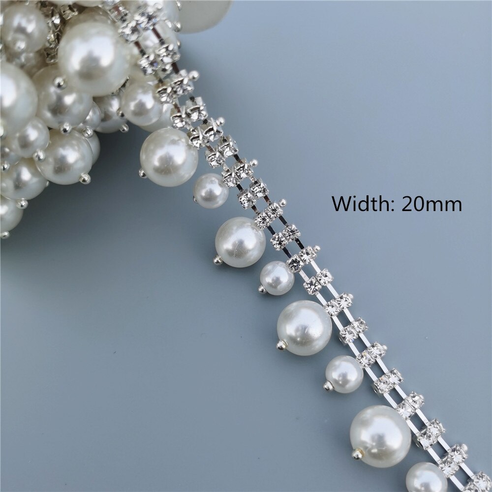 45cm/Lot Pearl Crystal Chain Manual Rhinestones Trim Ribbon Metal Chain Decoration Collar Wedding Dress Clothing Bag Accessories