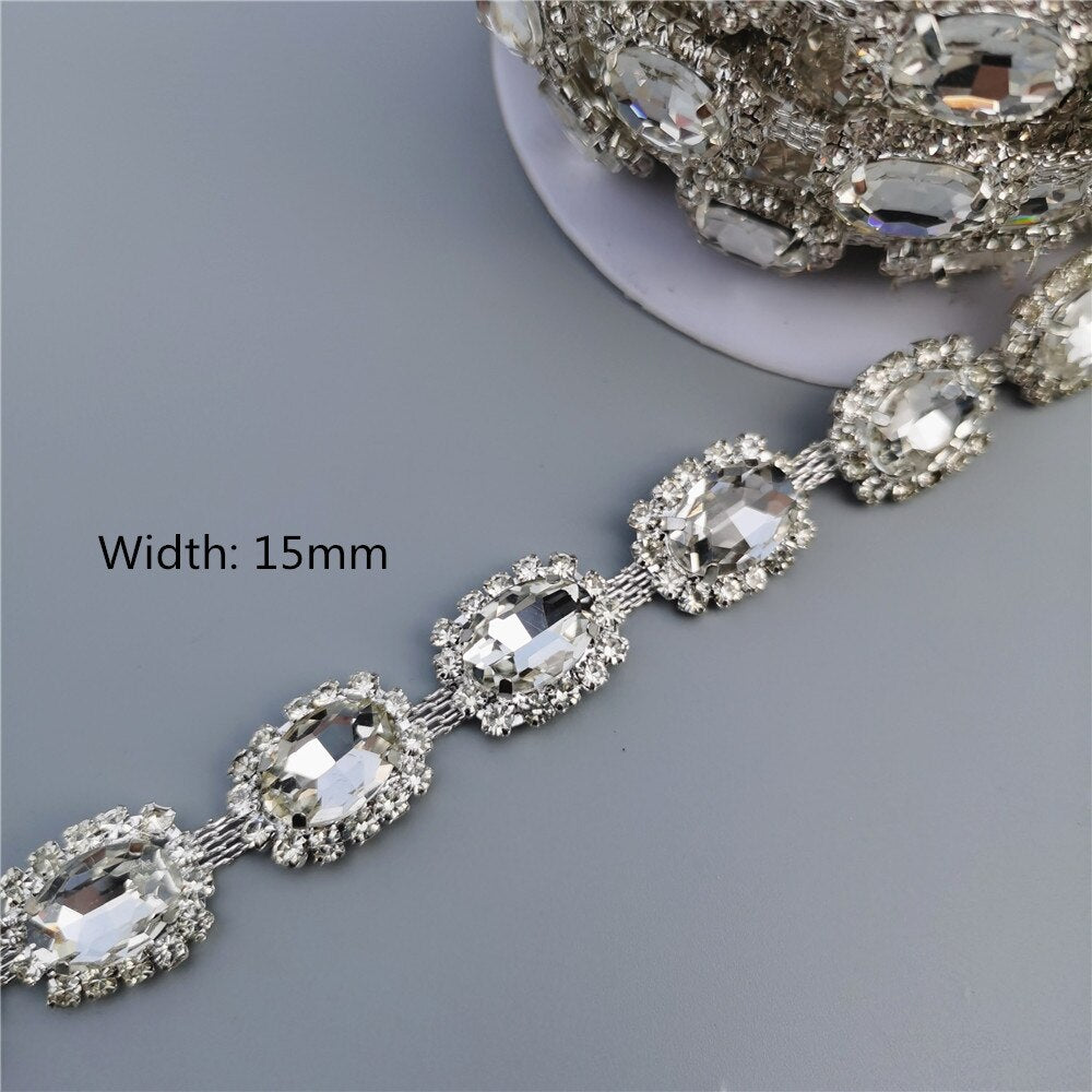 45cm/Lot Silver Glass Crystal Chain Bling Rhinestone Trim Metal Ribbon Necklace Decoration Wedding Dress Clothing Accessories