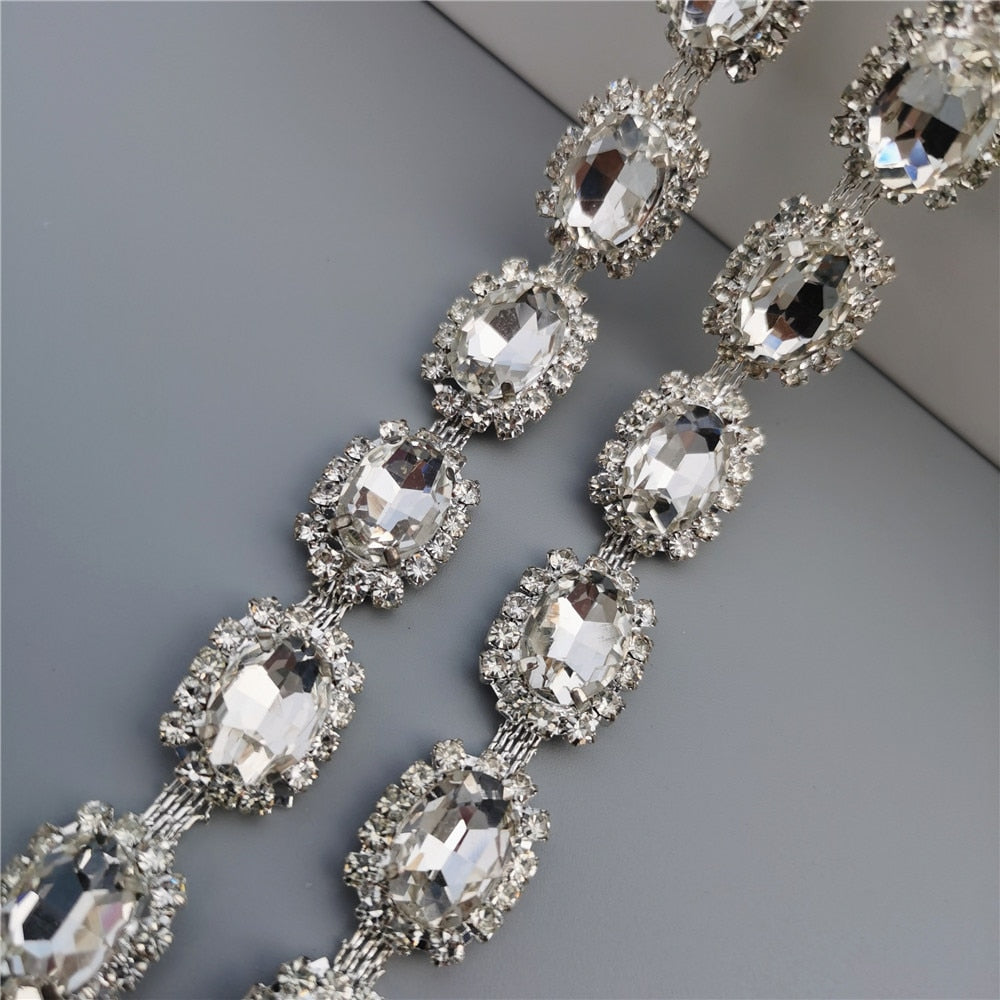 45cm/Lot Silver Glass Crystal Chain Bling Rhinestone Trim Metal Ribbon Necklace Decoration Wedding Dress Clothing Accessories