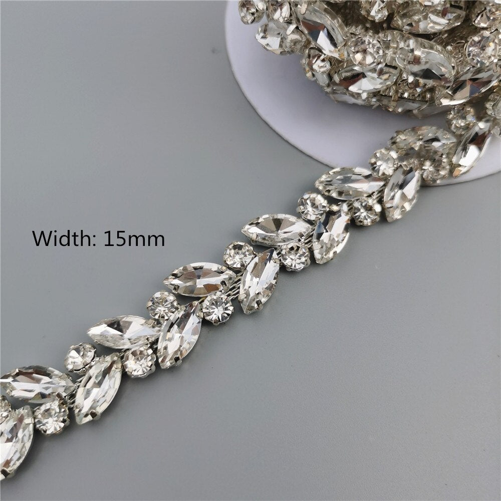 45cm/Lot Silver Glass Crystal Chain Bling Rhinestone Trim Metal Ribbon Necklace Decoration Wedding Dress Clothing Accessories