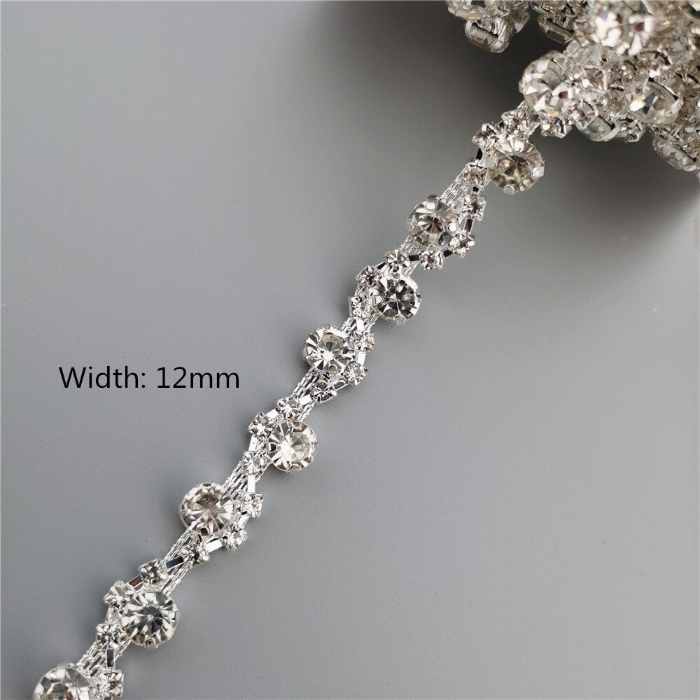 45cm/Lot Silver Glass Crystal Chain Bling Rhinestone Trim Metal Ribbon Necklace Decoration Wedding Dress Clothing Accessories