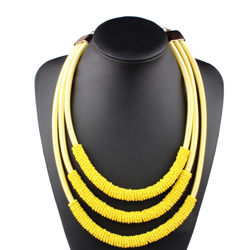 8 Colors Most Popular Women Jewelry Accessories Multi Layer Winding Chain Beads Bib Choker Statement Neccklace for Wedding Party