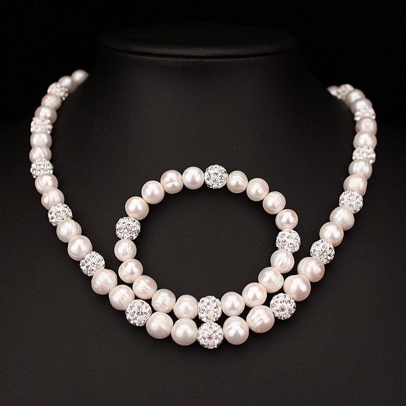 8mm-9mm Wedding Bridal Jewelry 2016 100% Natural Real White Freshwater Pearl Beads Charms Necklace Statement Pearls Jewelry