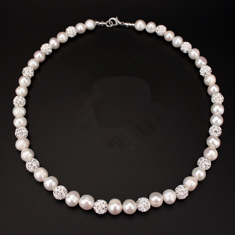 8mm-9mm Wedding Bridal Jewelry 2016 100% Natural Real White Freshwater Pearl Beads Charms Necklace Statement Pearls Jewelry