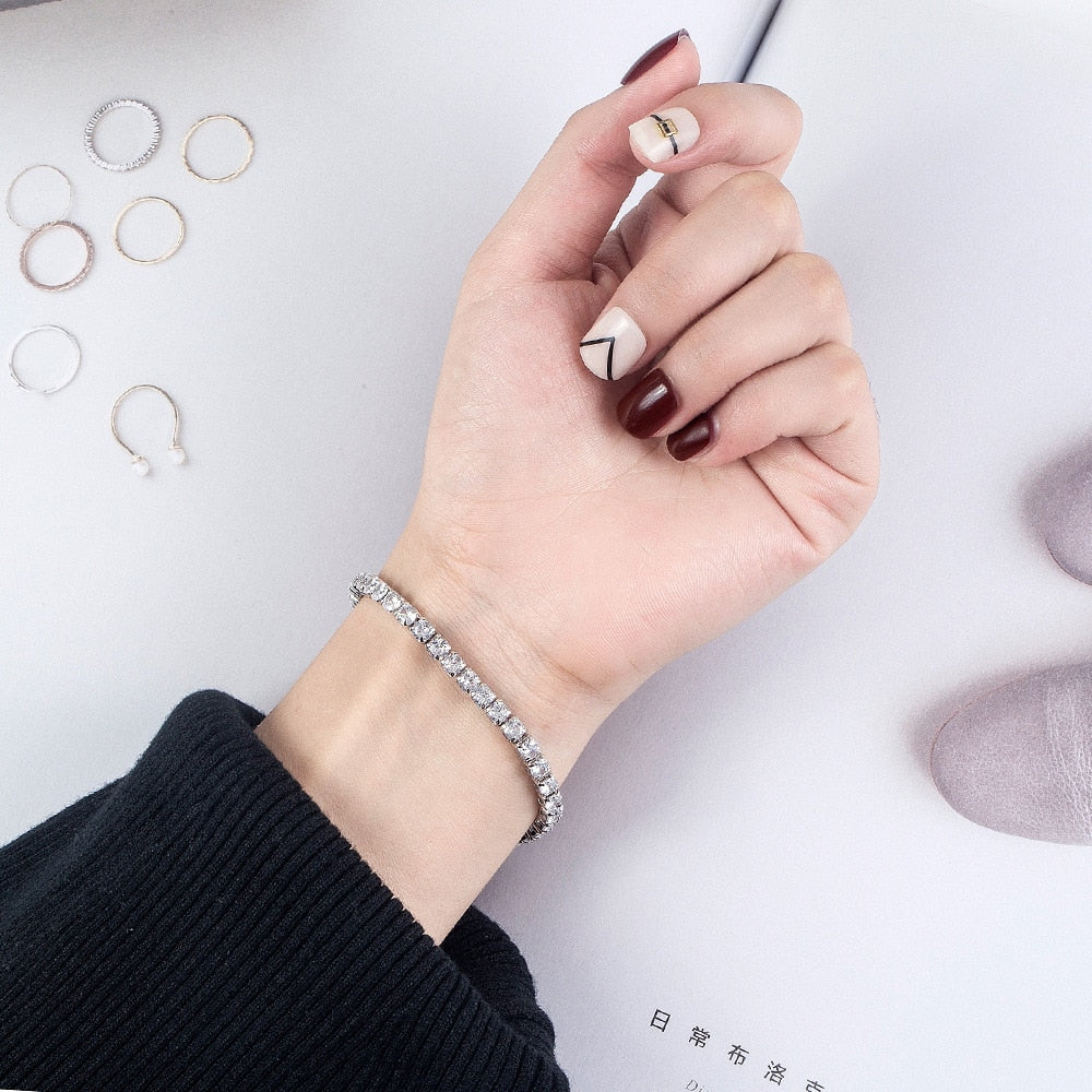 925 Stamp 4mm Cubic Zircon Tennis Bracelets for women Out Chain Chain Wedding  Quality Fine Jewelry Gift Christmas