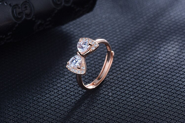 925 Stamp Silver Color Bowknot Zircon Adjustable Open Finger Rings For Women Girls Wedding Dorpshipping Anelli Party Jewelry