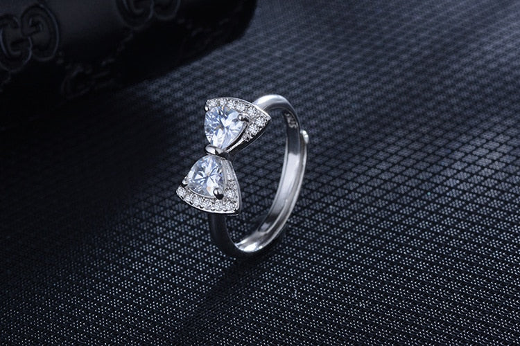 925 Stamp Silver Color Bowknot Zircon Adjustable Open Finger Rings For Women Girls Wedding Dorpshipping Anelli Party Jewelry