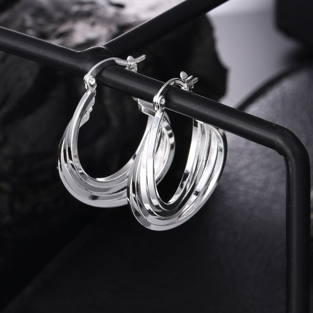 925 Stamp Silver Color Four Layers Personalized Small Hoop Earrings For Women Wedding Christmas Jewelry Christmas Gift