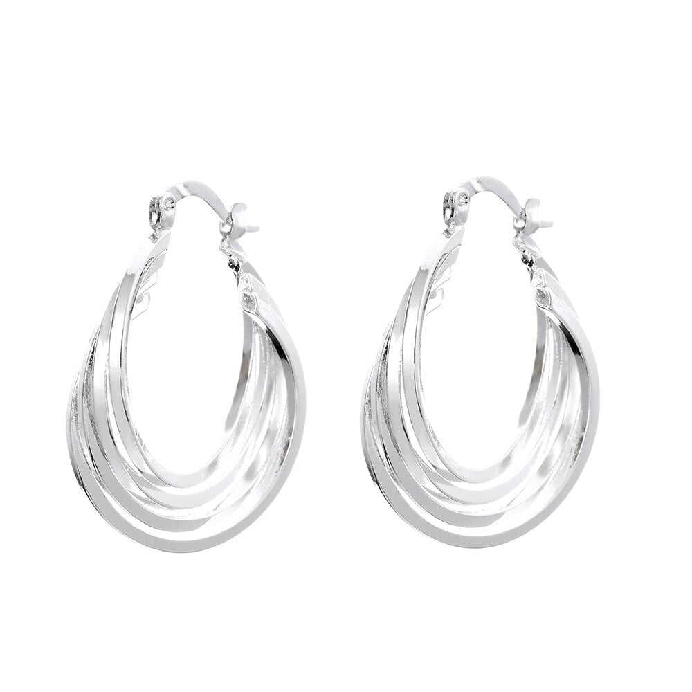925 Stamp Silver Color Four Layers Personalized Small Hoop Earrings For Women Wedding Christmas Jewelry Christmas Gift