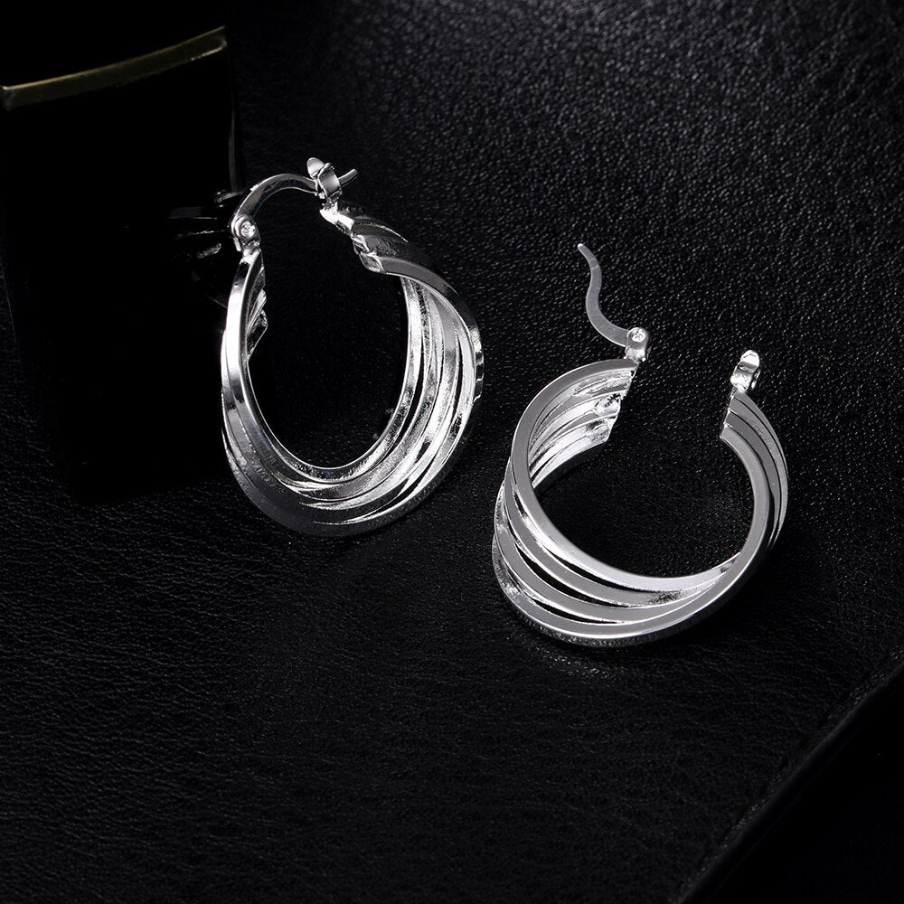 925 Stamp Silver Color Four Layers Personalized Small Hoop Earrings For Women Wedding Christmas Jewelry Christmas Gift