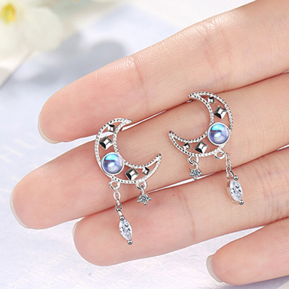 925 Stamp Silver Color Jewelry Set Moon Stud Earrings For Women Wedding Necklaces Crystal Elegant Party Girl Gift