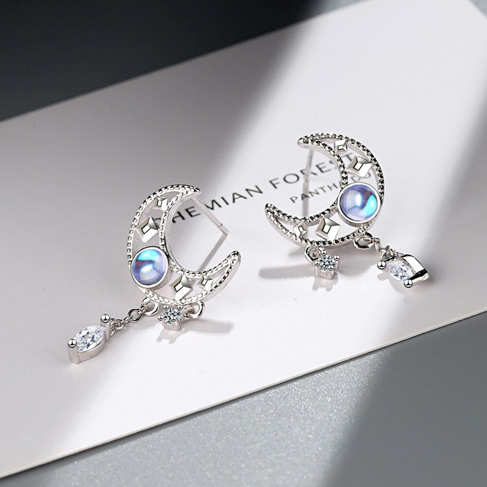 925 Stamp Silver Color Jewelry Set Moon Stud Earrings For Women Wedding Necklaces Crystal Elegant Party Girl Gift