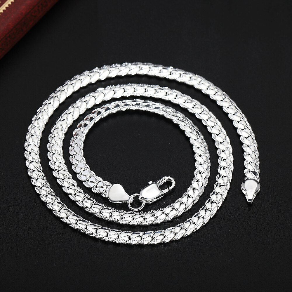 925 Stamp Silver Color Men Women Full Sideways Chain Necklace On The Neck Hip Hop Wedding  Jewelry 18-24Inch