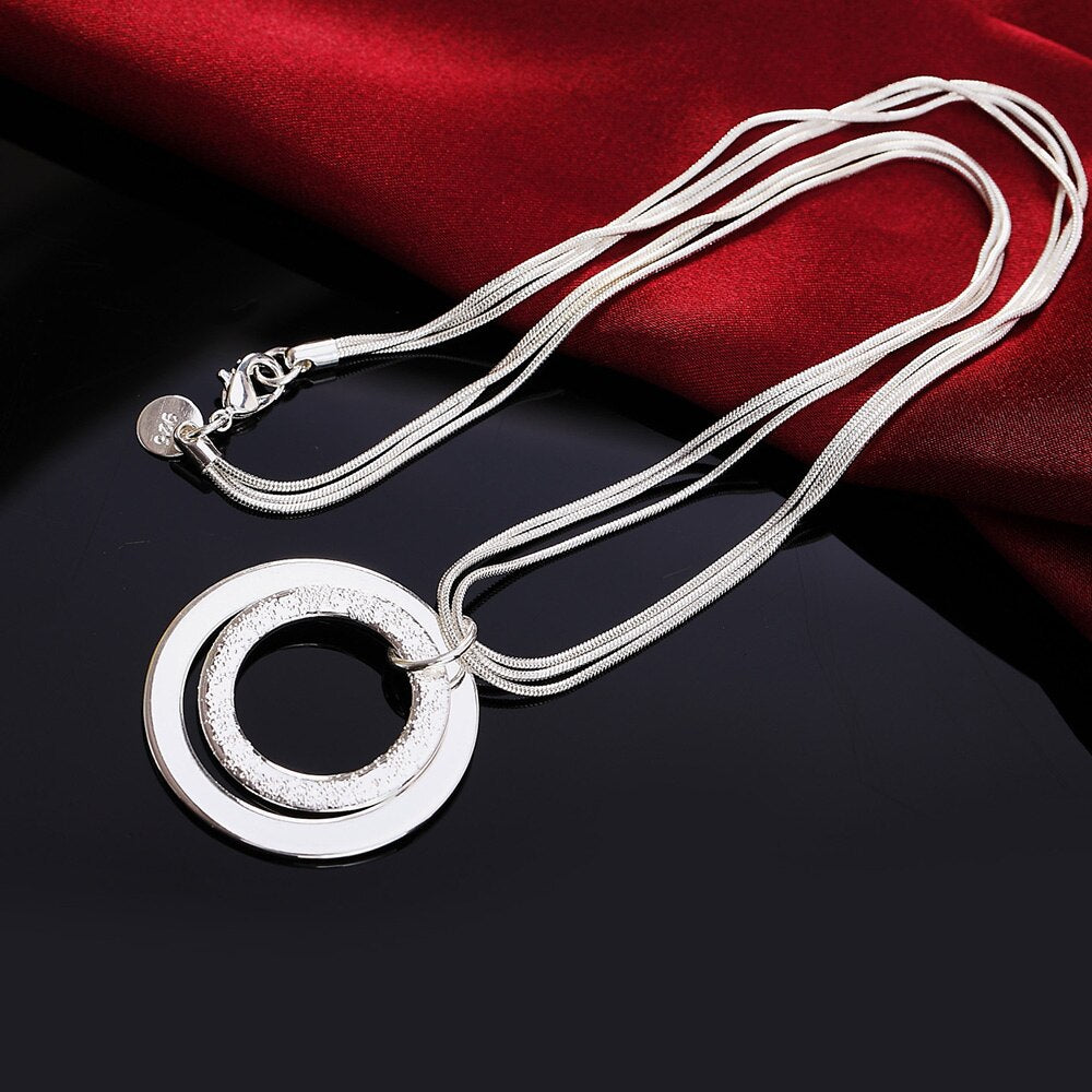 925 Stamp Silver Color Necklace Pendant Frosting Polishing Round  Vintage Party Charm Wedding Link Chain Jewelry