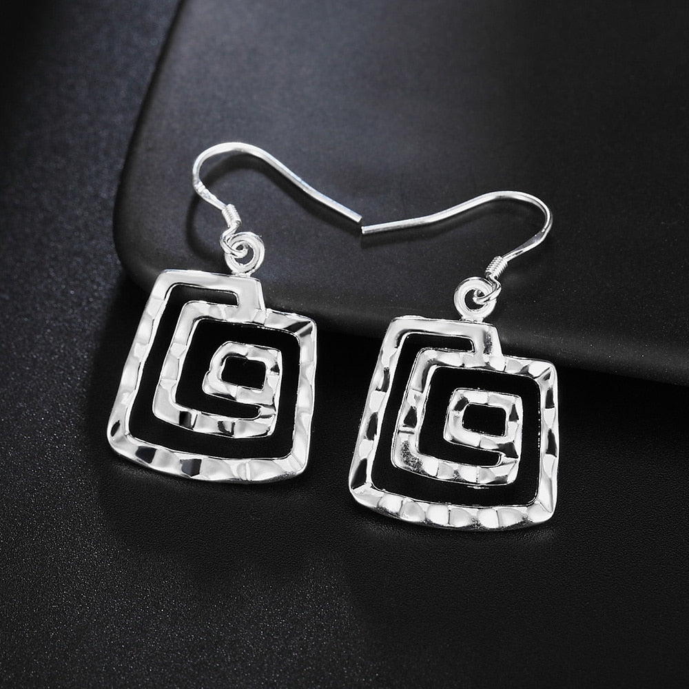 925 Stamp Silver Color Spiral Circle Dangle Earrings Women's Accessories Wedding  Jewelry Christmas Female 2022 GaaBou