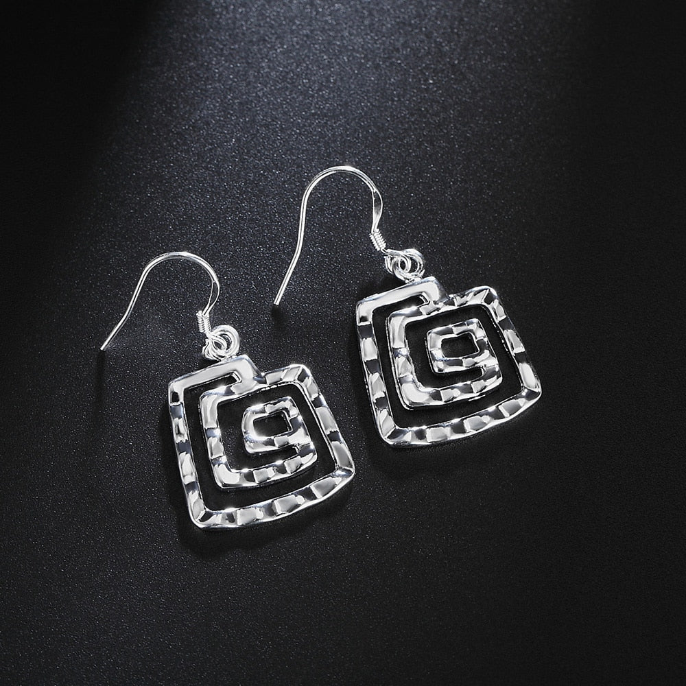 925 Stamp Silver Color Spiral Circle Dangle Earrings Women's Accessories Wedding  Jewelry Christmas Female 2022 GaaBou