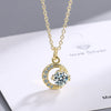 925 Stamp Silver Color Star Moon Pendant Zircon Crystals Necklace For Women Engagement Wedding Party  Quality Jewelry
