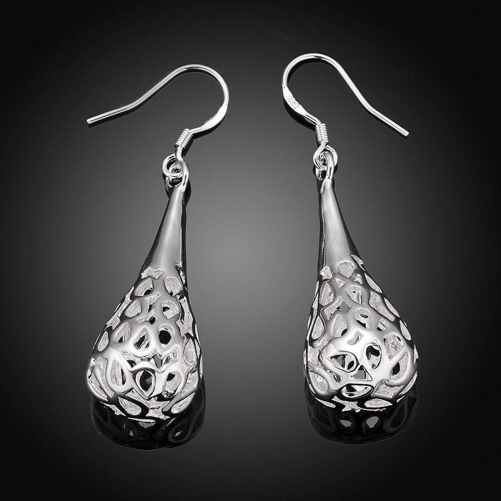 925 Stamp Silver Color Water Drop Hollow Drop Earrings For Women Wedding Earrings Hanging Party Jewelry 2022 Trend Christmas