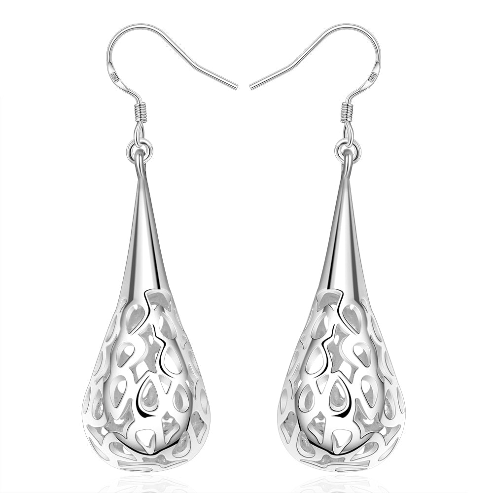 925 Stamp Silver Color Water Drop Hollow Drop Earrings For Women Wedding Earrings Hanging Party Jewelry 2022 Trend Christmas