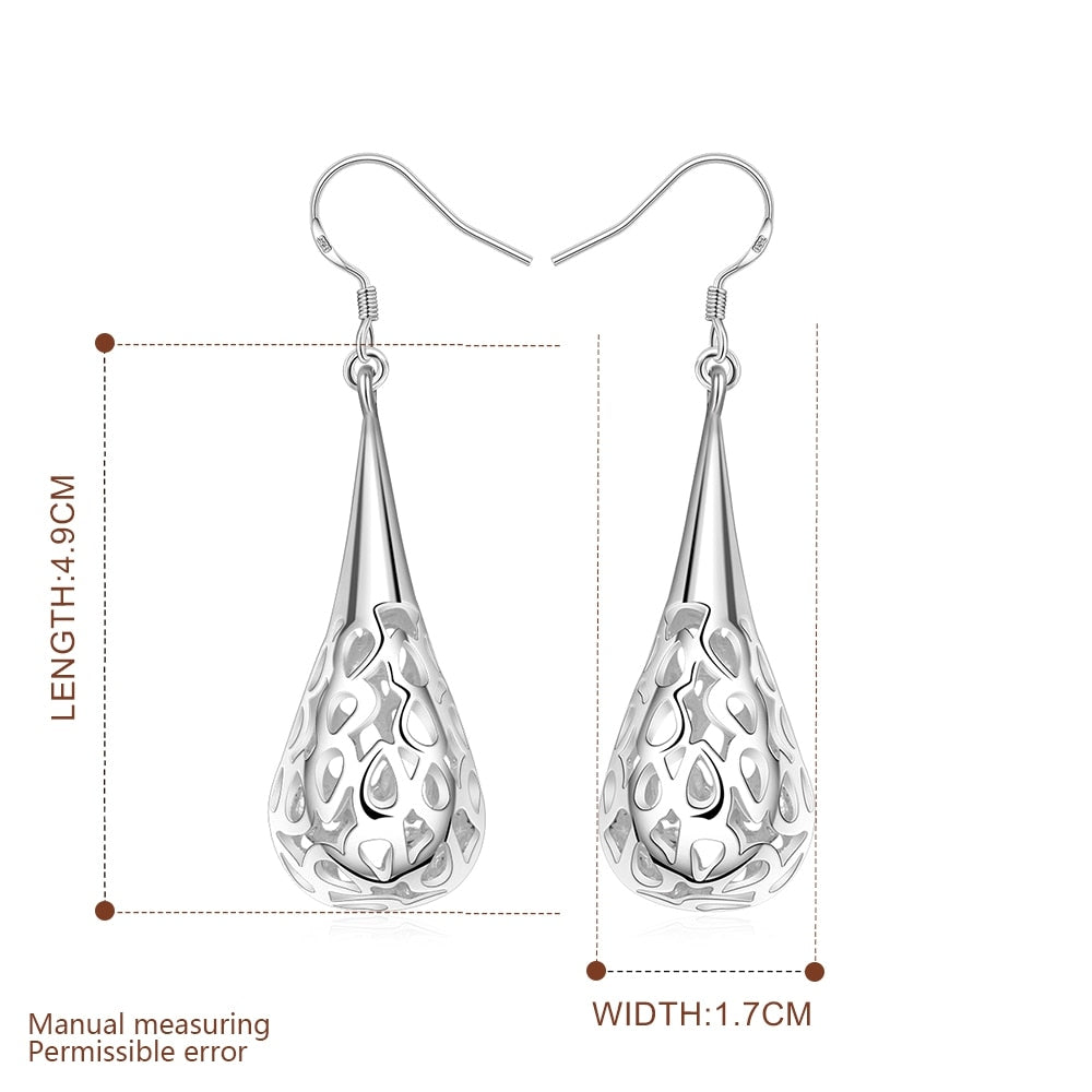 925 Stamp Silver Color Water Drop Hollow Drop Earrings For Women Wedding Earrings Hanging Party Jewelry 2022 Trend Christmas