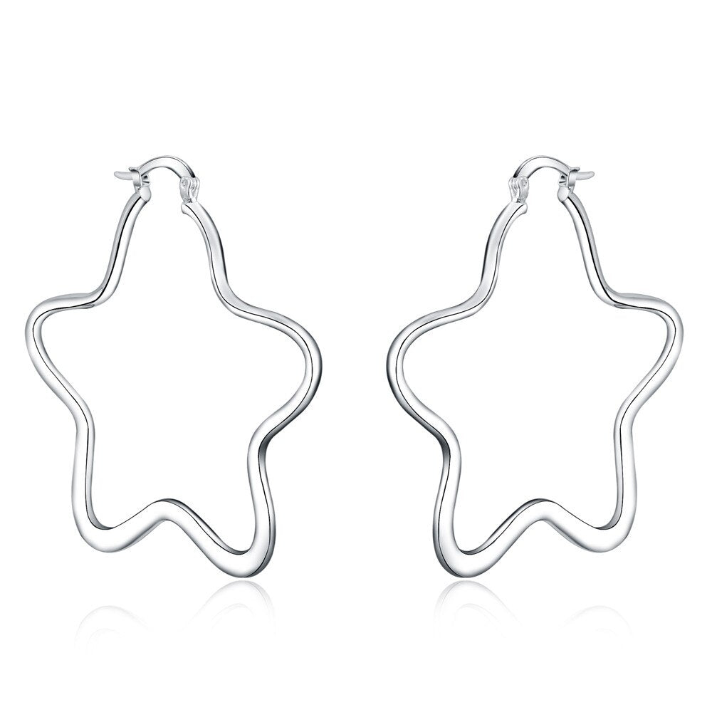 925 Stamp Silver Color Women's 55MM/5.5CM Star Hoop Earrings Wedding Party Jewelry Female Christmas Gift 2022 GaaBou