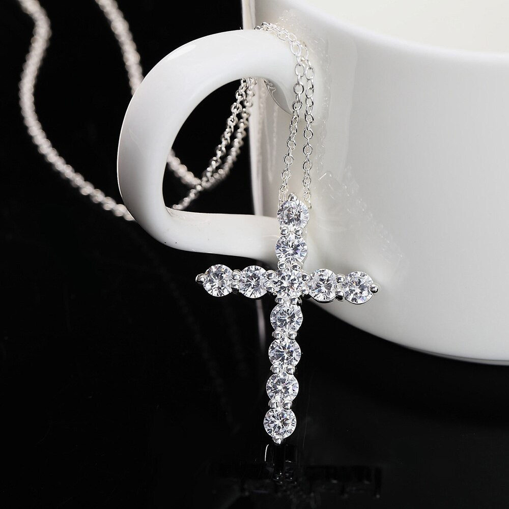 925 Stamped Silver  crystal cross Pendant Necklace For Women wedding party Jewelry fine Pretty Holiday gifts