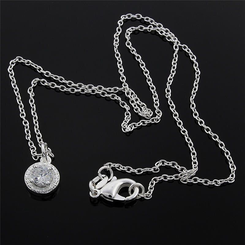 925 Stamped Silver beautiful  crystal diamond Pendant Necklace For Women fine Holiday gifts Wedding party Jewelry