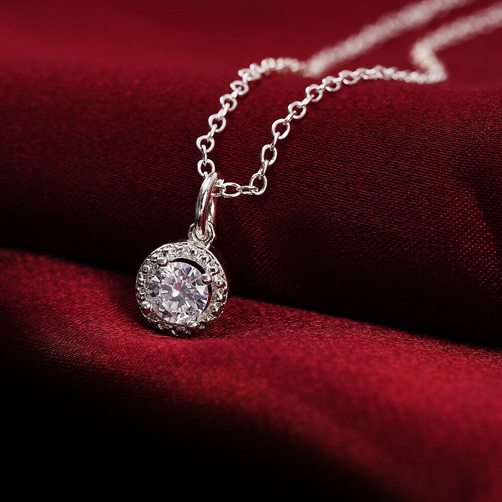 925 Stamped Silver beautiful  crystal diamond Pendant Necklace For Women fine Holiday gifts Wedding party Jewelry