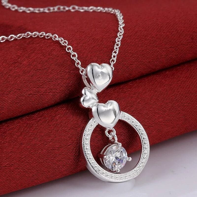 925 Stamped Silver fine Heart Circle Pendant AAA Zircon Necklace For Women party wedding accessories Jewelry gifts